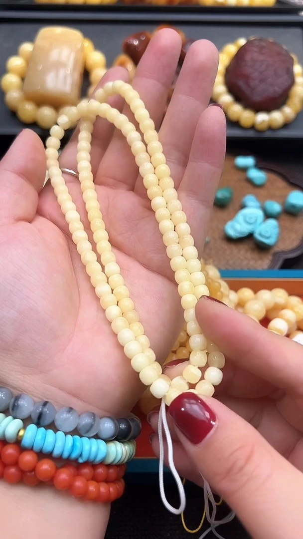 蜜蜡颈饰未镶嵌天然浓白蜡精工老型多圈6+