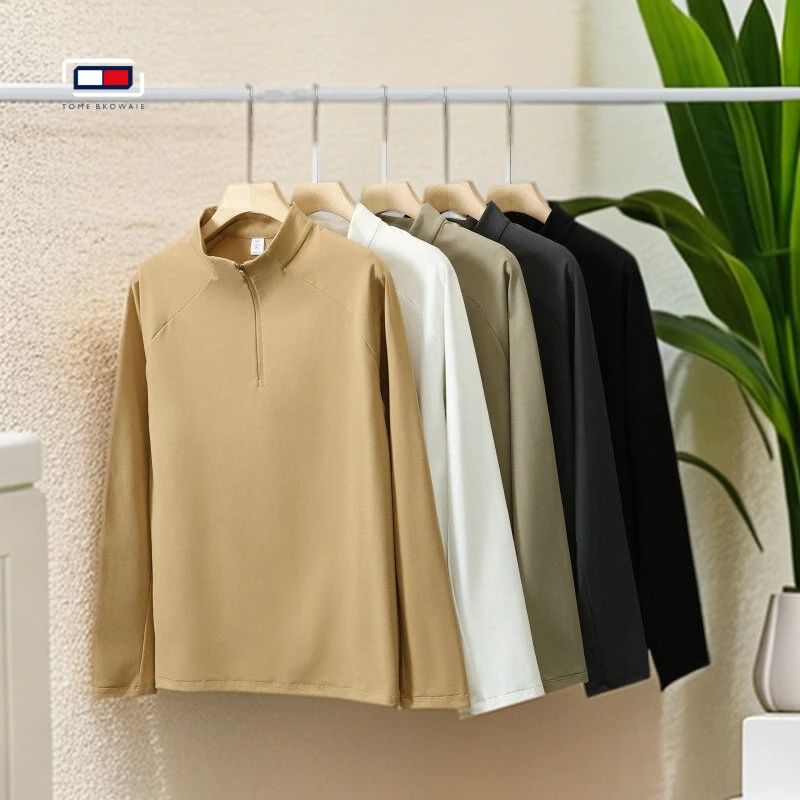 户外运动休闲宽松潮牌T恤半拉链健身训练骑行服透气速干衣男士LB