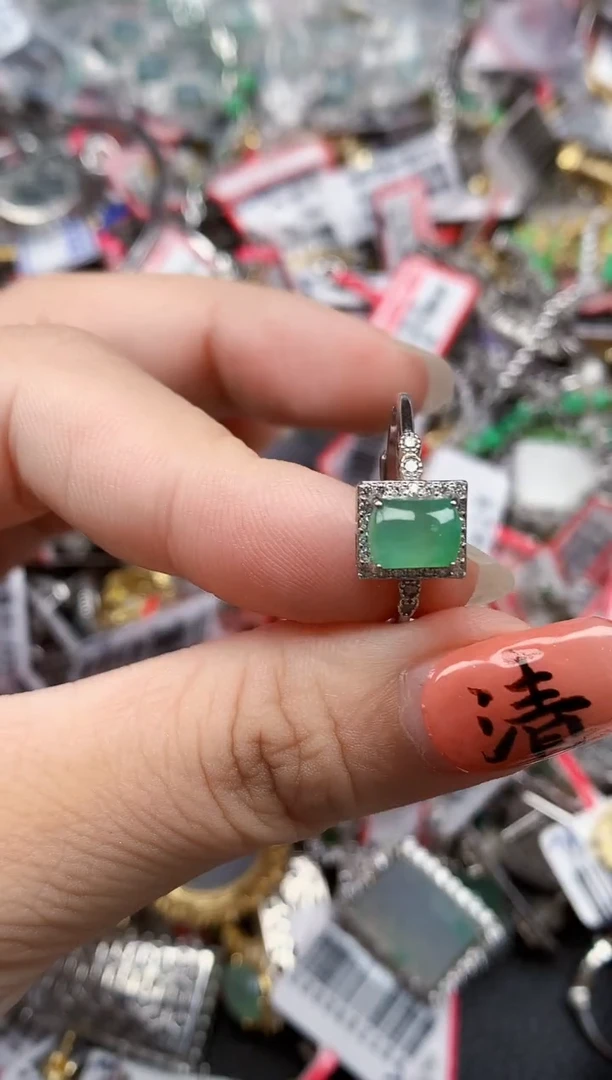 银S925镶嵌戒指翡翠天然A货缅甸翡翠