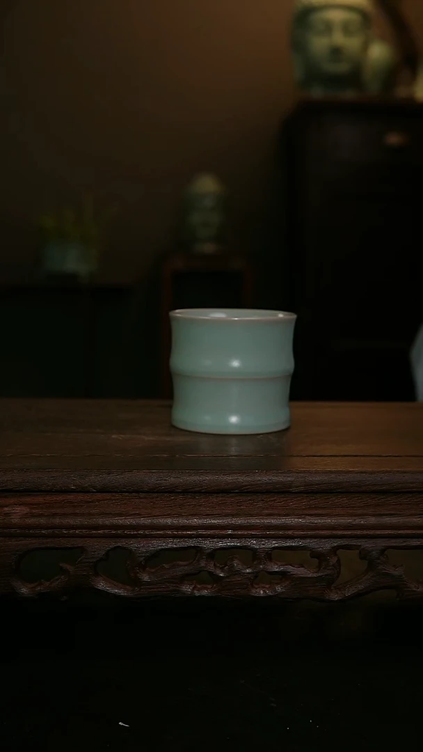 摆件仿古手工军绿竹节杯