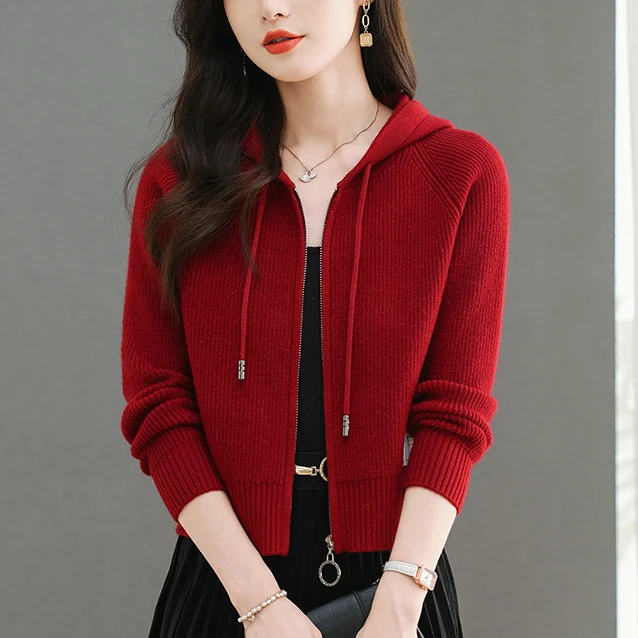 连帽针织衫开衫女小短款毛衣外套休闲百搭高贵气质配裙子百搭外披