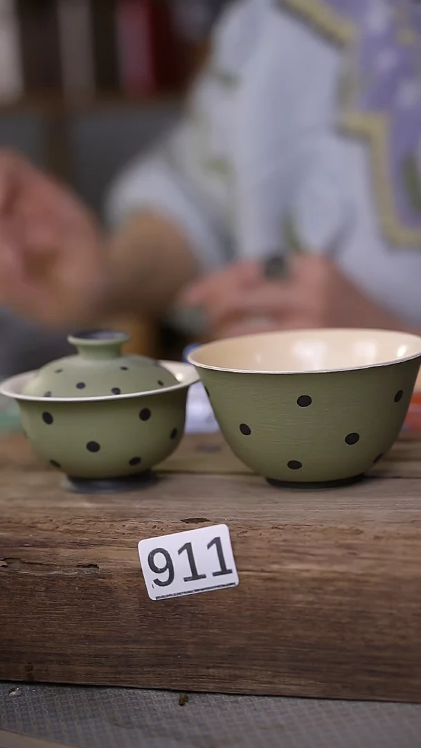 【闪购商品】瓷片绿波点 叠叠乐 盖碗/设计师 牧渔 款