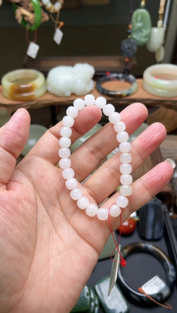 【闪购商品】和田玉手串未镶嵌卡8+且末天泰矿白玉老型31438