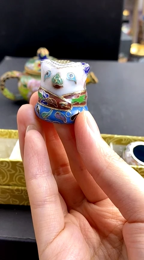 【闪购商品】非遗技艺 景泰蓝熊猫顶针棕蓝