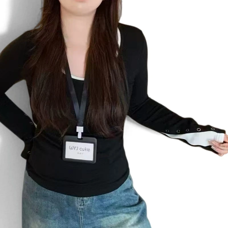 麦麦家设计感假两件撞色T恤