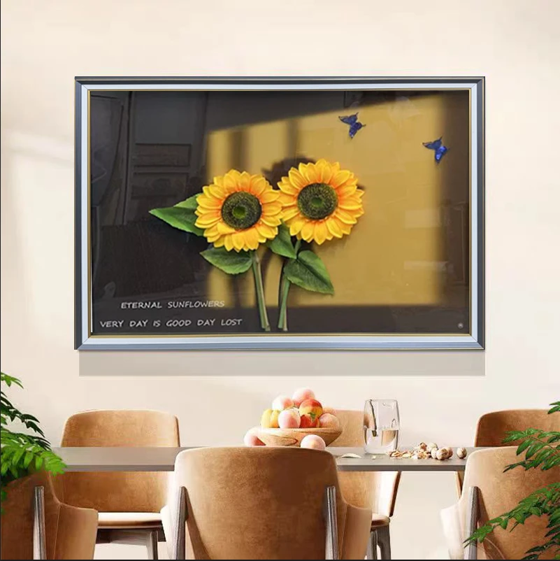 Q311光影向日葵简约现代餐厅装饰画轻奢高背景墙软装壁画创意挂画