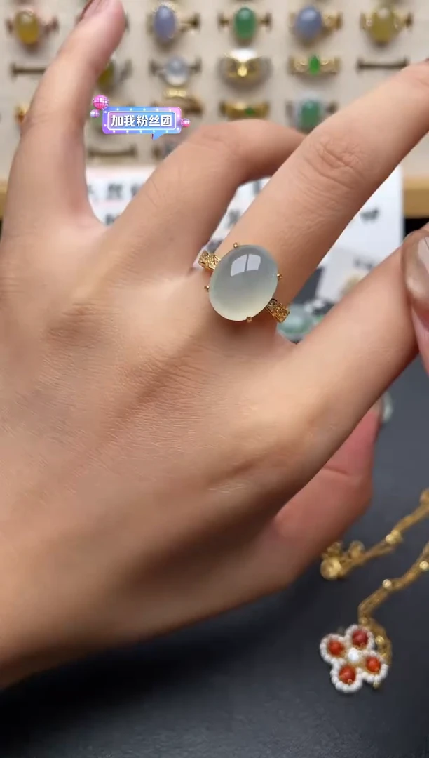 翡翠戒指银S925镶嵌一物一证一礼盒