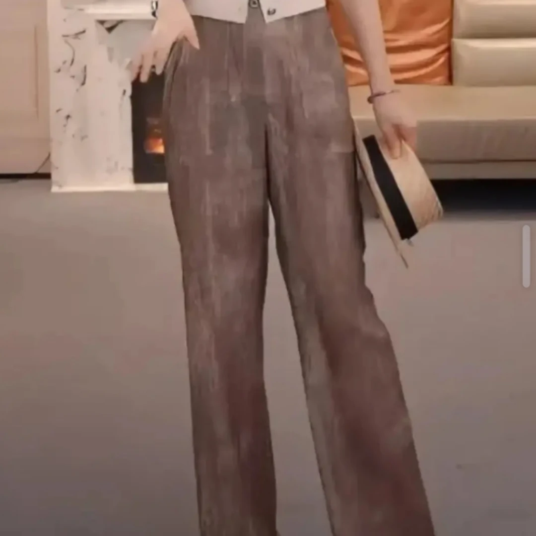 AMASS阿玛施新款显瘦休闲阔腿裤宽松简约百搭亚麻直筒裤510052