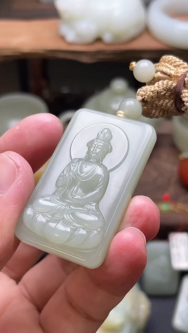 【闪购商品】和田玉吊坠未镶嵌且末青白玉观音无事牌900445