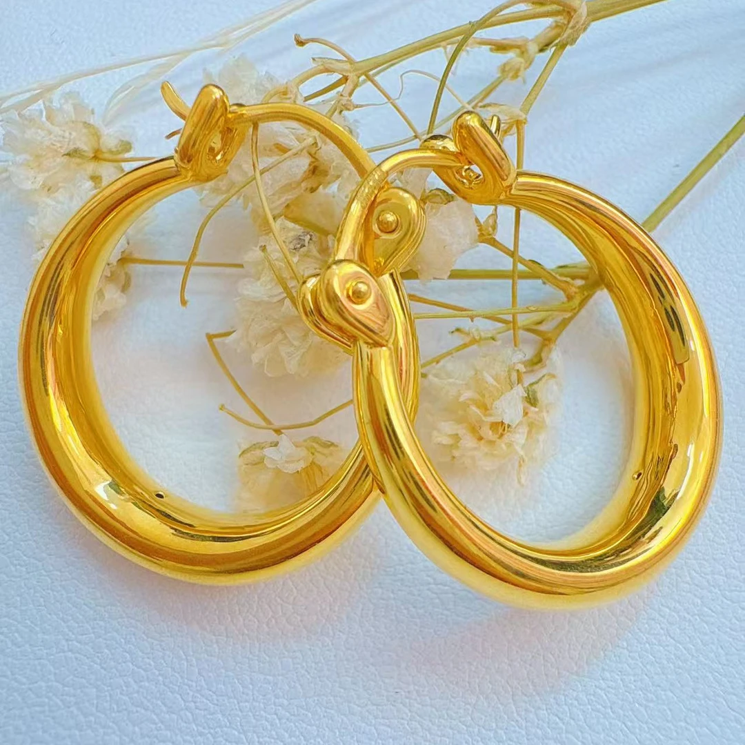 金灵王时尚黄金足金5D无氢工艺宽胎耳饰百搭经典精美气质简约