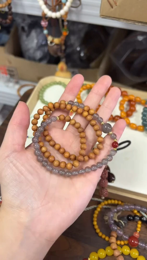 未镶嵌檀香木手串黑肉老檀香木玛瑙款多圈[2902]