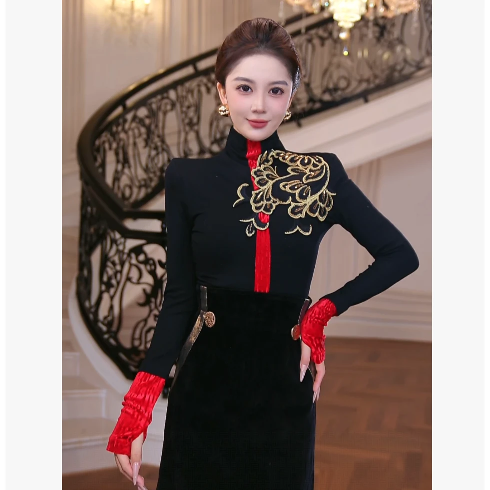 【芙娜妮】高领针织衫百搭打底衫2025秋冬加绒新款女上衣F2531030A