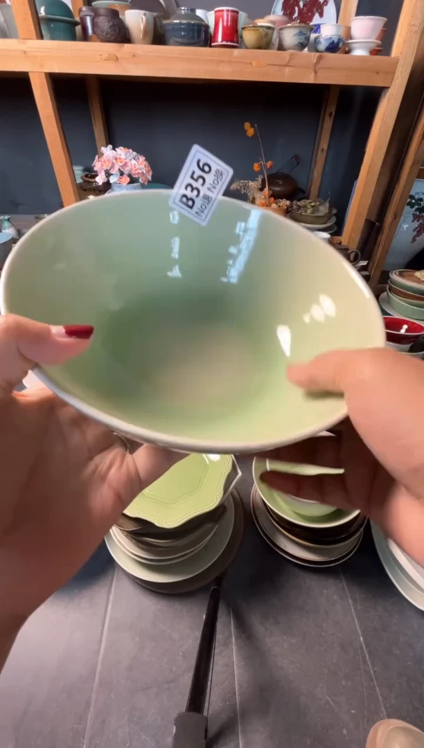 瓷片洛b356春草绿高脚碗