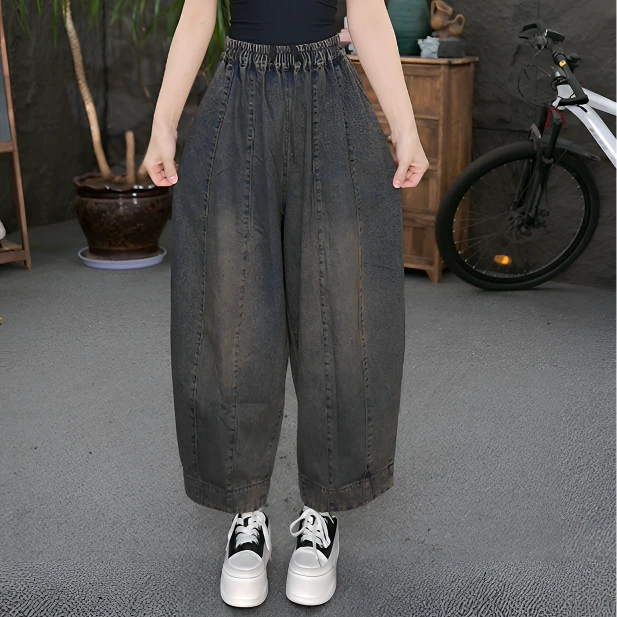 【百搭牛仔裤】女装砂洗长裤牛仔裤直筒阔腿宽松显瘦裤子女