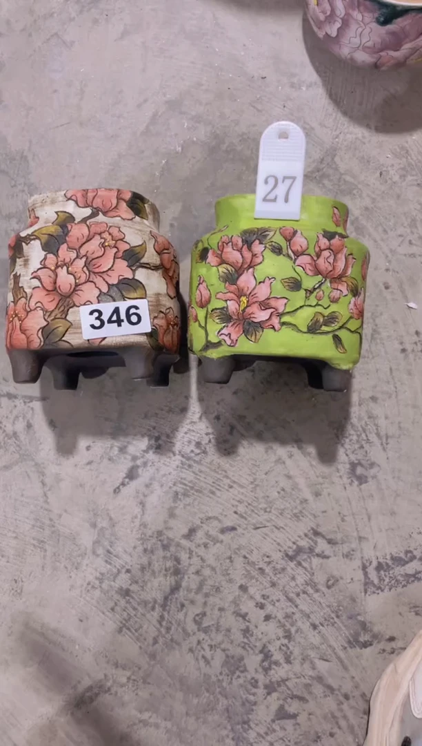 摆件蔷**瑰27陶花岛花盆罐—手工痕迹默认，大小会有1-2公分误差