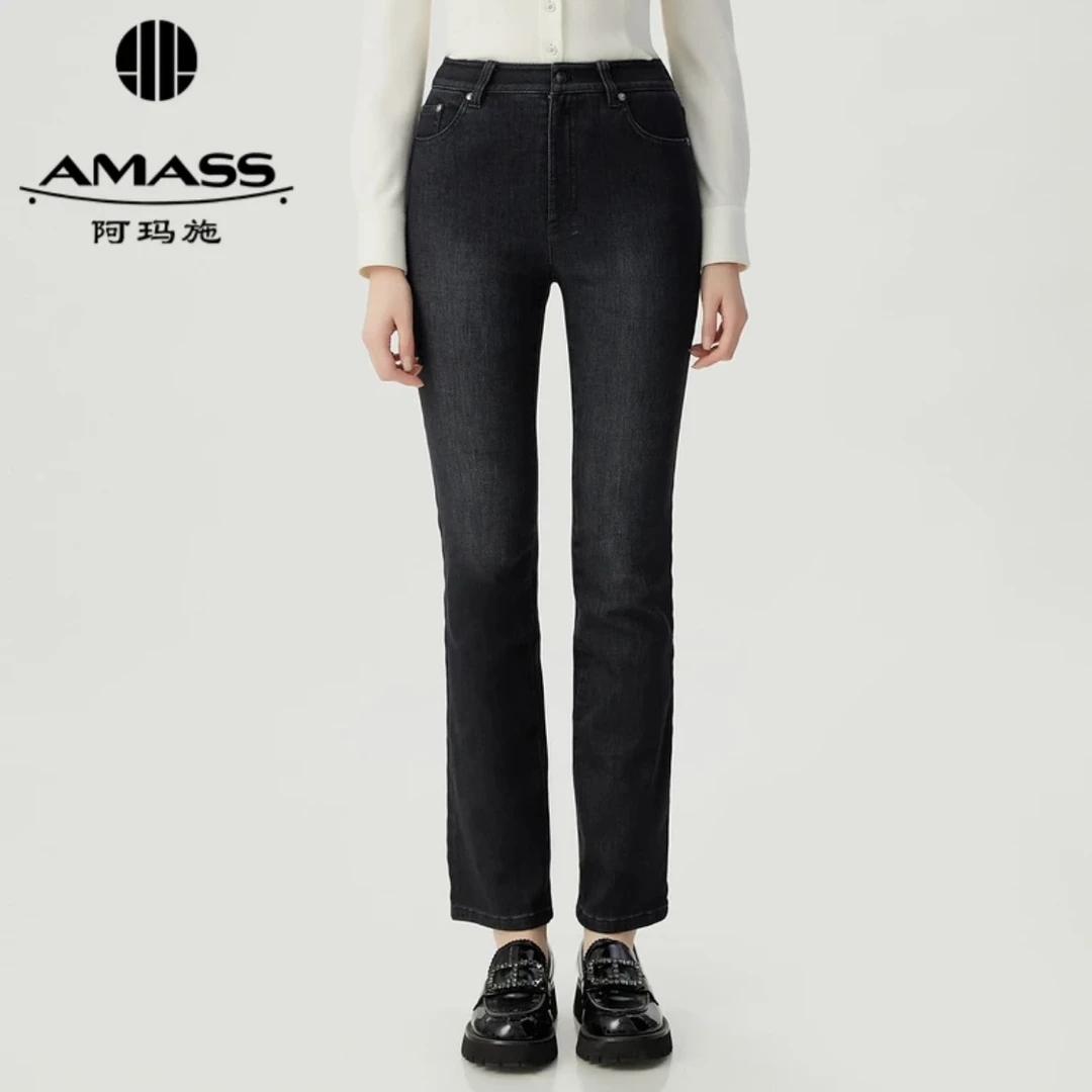 AMASS阿玛施新款植绒裤百搭显瘦中高腰休闲裤5100481