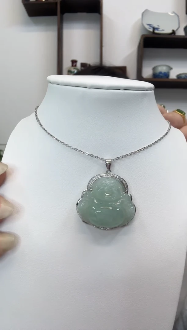 吊坠(赠链)银S925镶嵌翡翠佛公