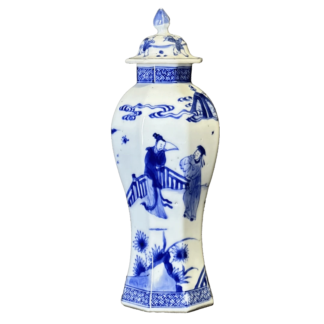 25260030y青花人物故事图将军罐