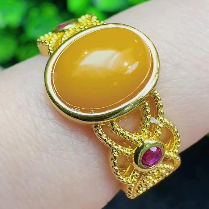 江德洋珠宝MT2510蜜蜡琥珀戒指（开口戒）-送礼佳品