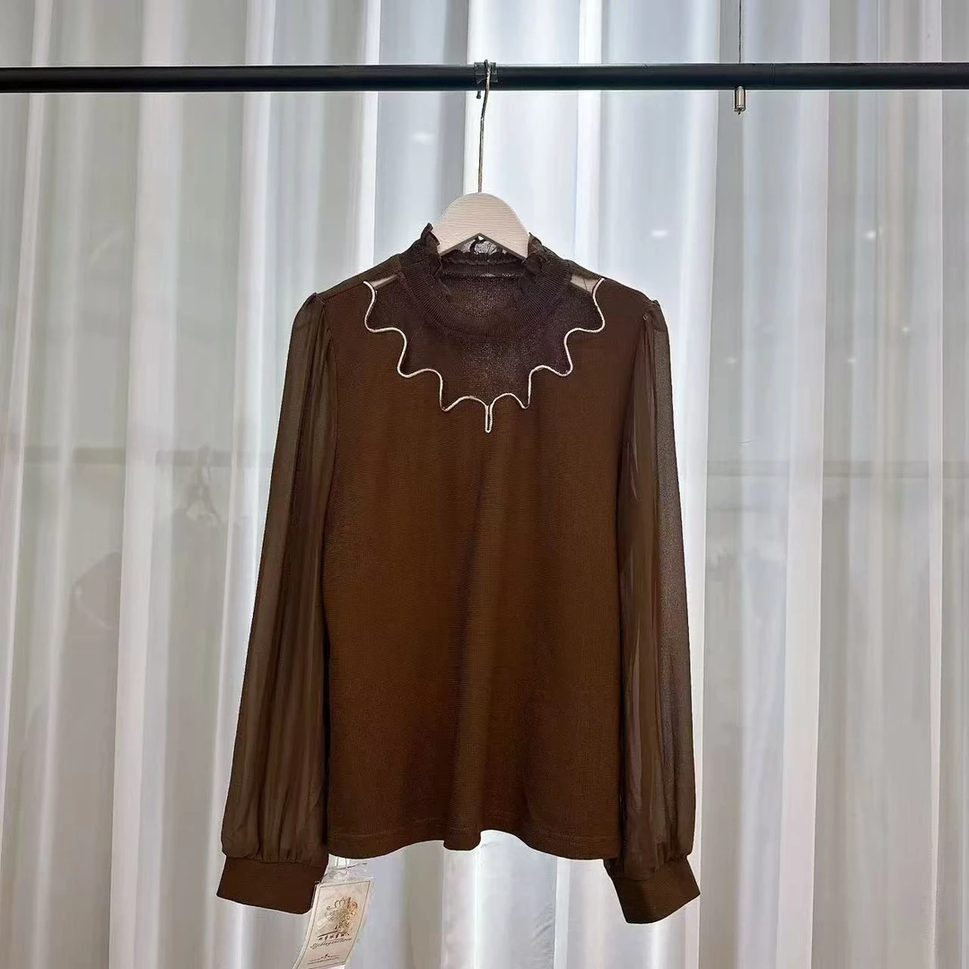 上衣蕾丝气质长袖网红时尚百搭打底高领470