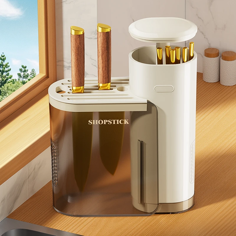 筷子收纳盒家用高档新款厨房置物架刀架一体勺子餐具沥水筒笼