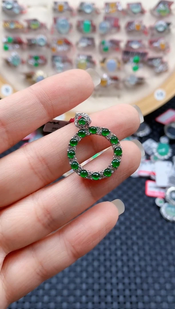 银S925镶嵌戒指翡翠天然A货缅甸翡翠