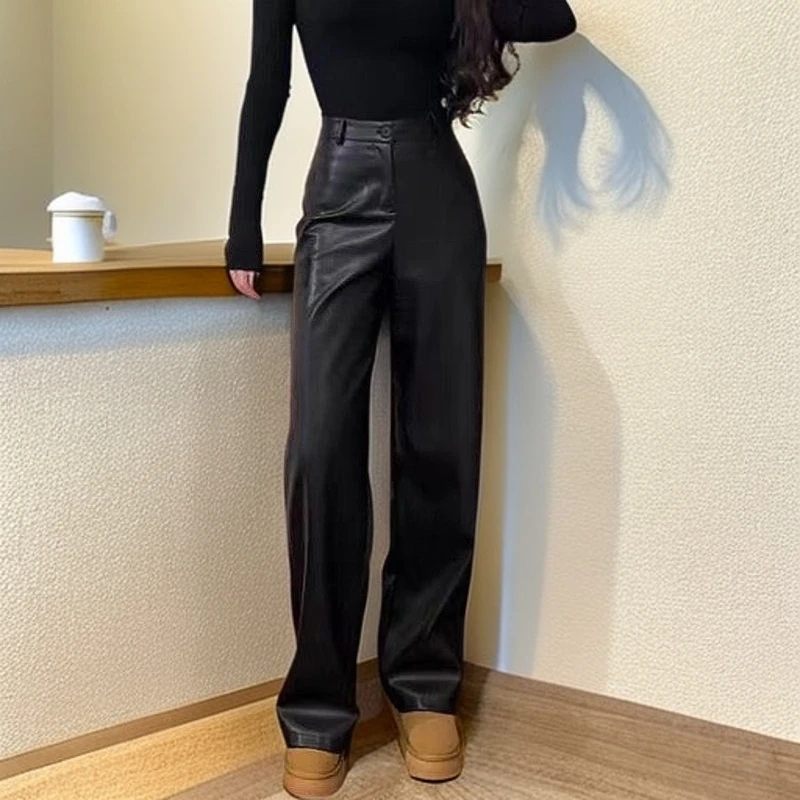 新款直筒皮裤女显瘦气质