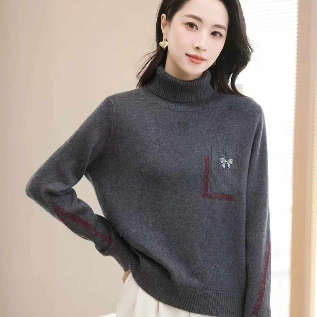 【夏萍服饰】女士冬季高领毛衣针织衫两翻领百搭短款纯色针织长袖