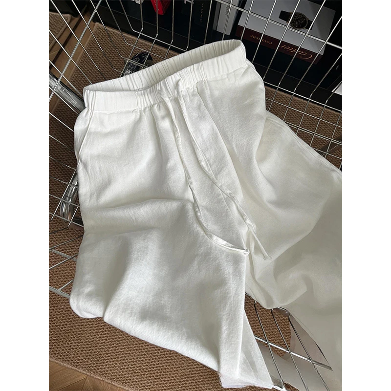 韩版ins小众简约纯色休闲睡裤女夏季薄款高腰阔腿裤子舒适家居裤