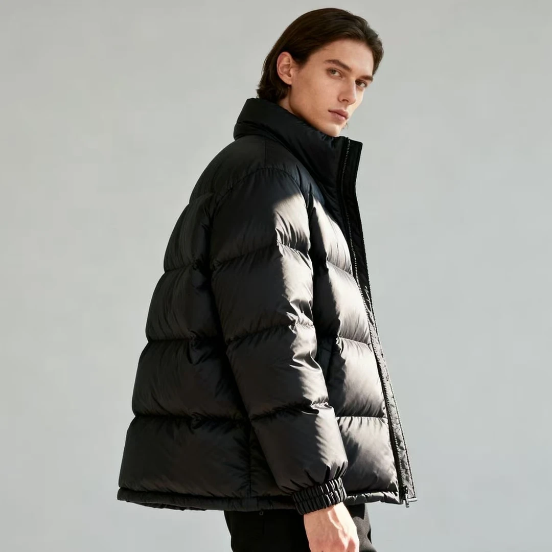 美版96撤柜款男女同款时尚立领拼接羽绒衣