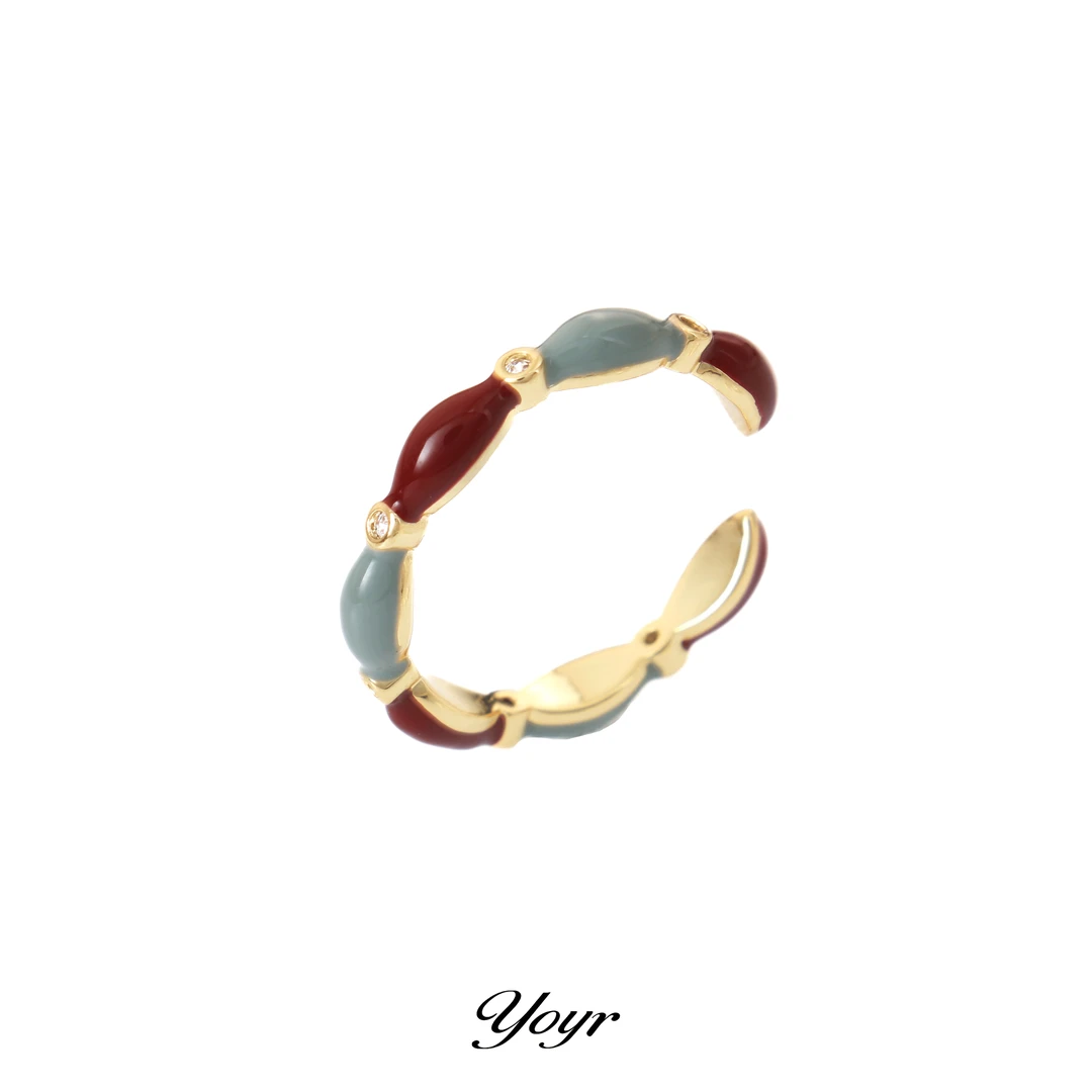 YOYR 黄铜戒指 韩版节节高滴釉戒指高级感简约百搭可调节戒指环