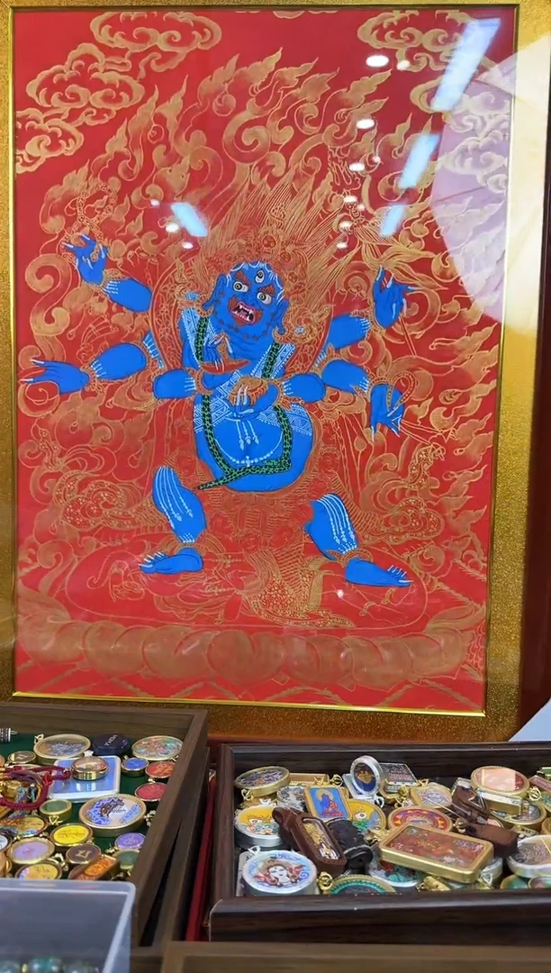 吊坠红金唐六臂大黑天-热贡纯手绘唐卡