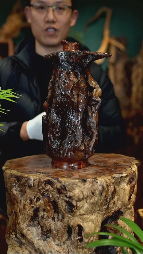 木雷击枣木随形小口瓶