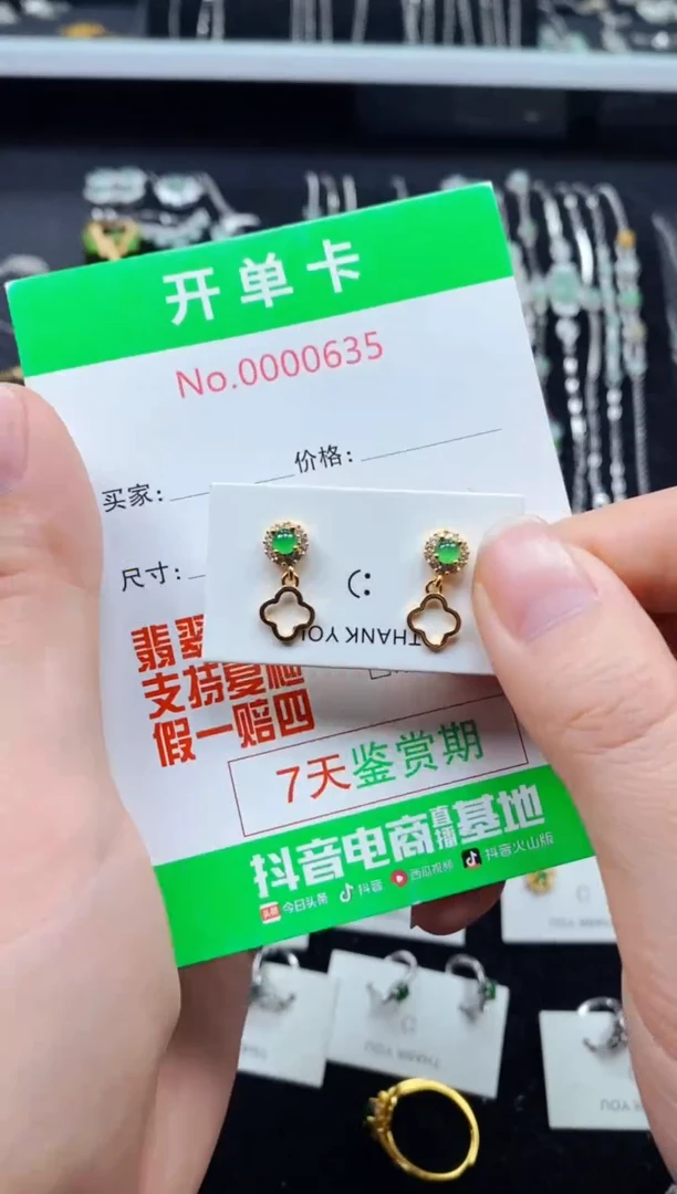 【闪购商品】翡翠耳饰银S925镶嵌0635