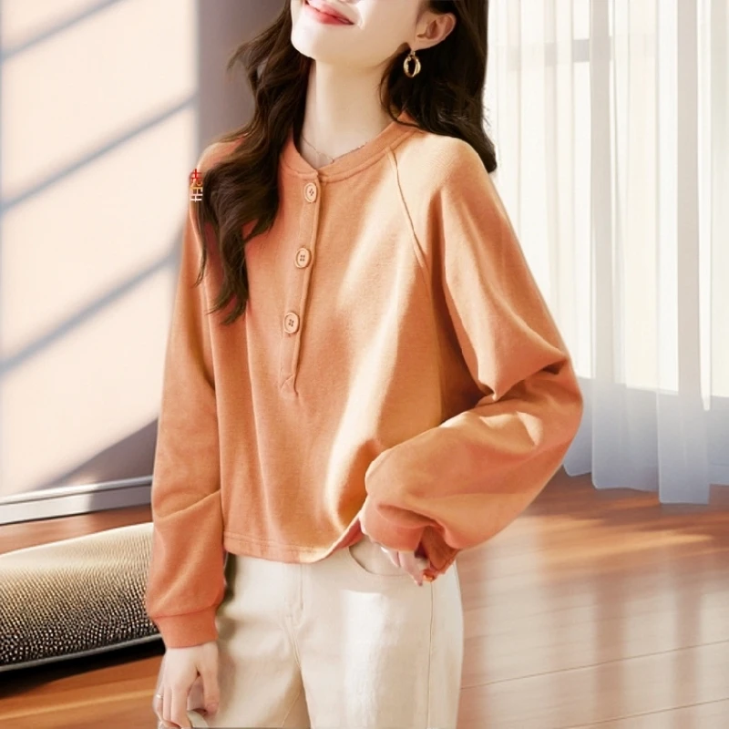 【雅岚女装】时尚洋气显瘦春季新款休闲百搭纯色圆形套卫衣女长袖