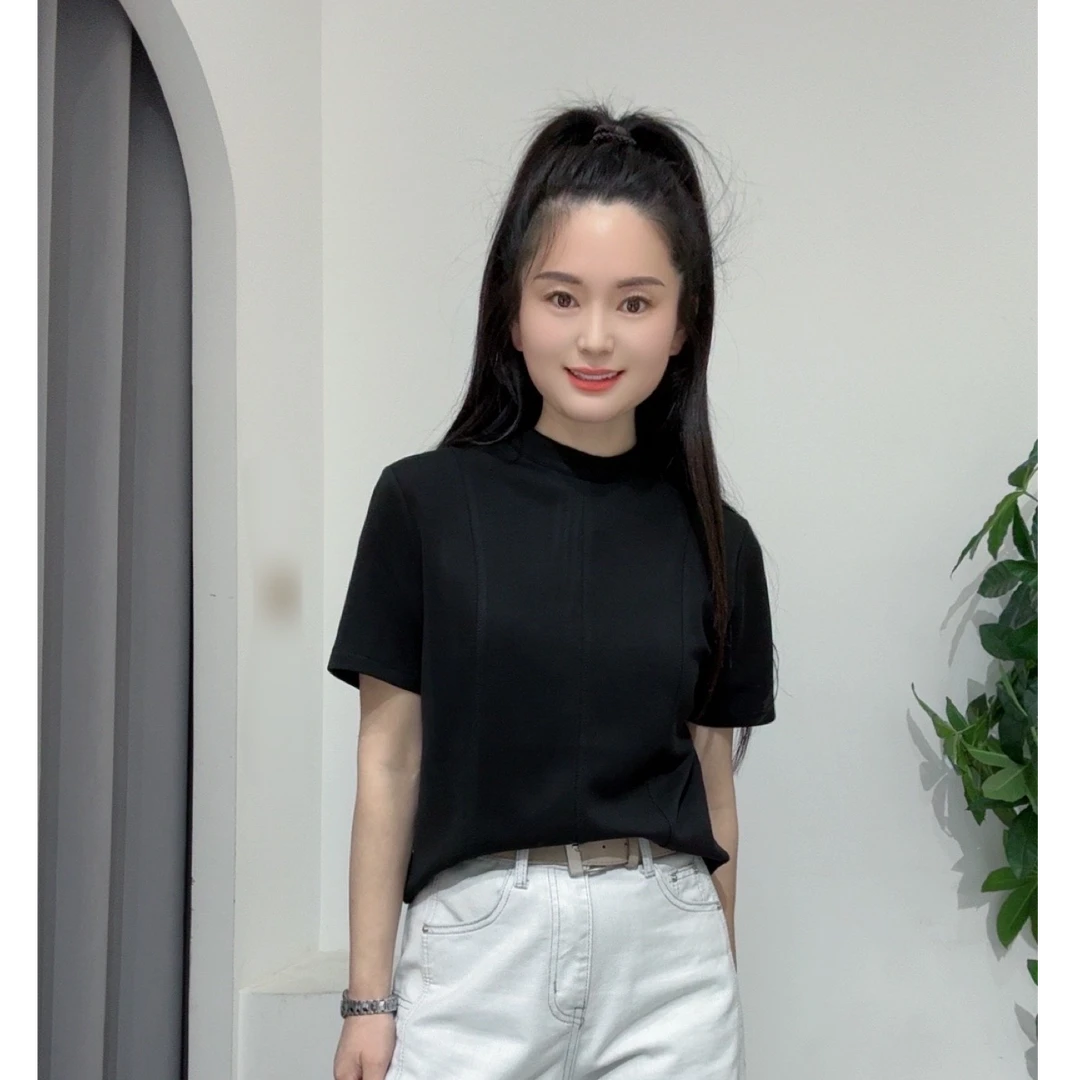 【程程自留】2510后背拉链中领短袖T恤