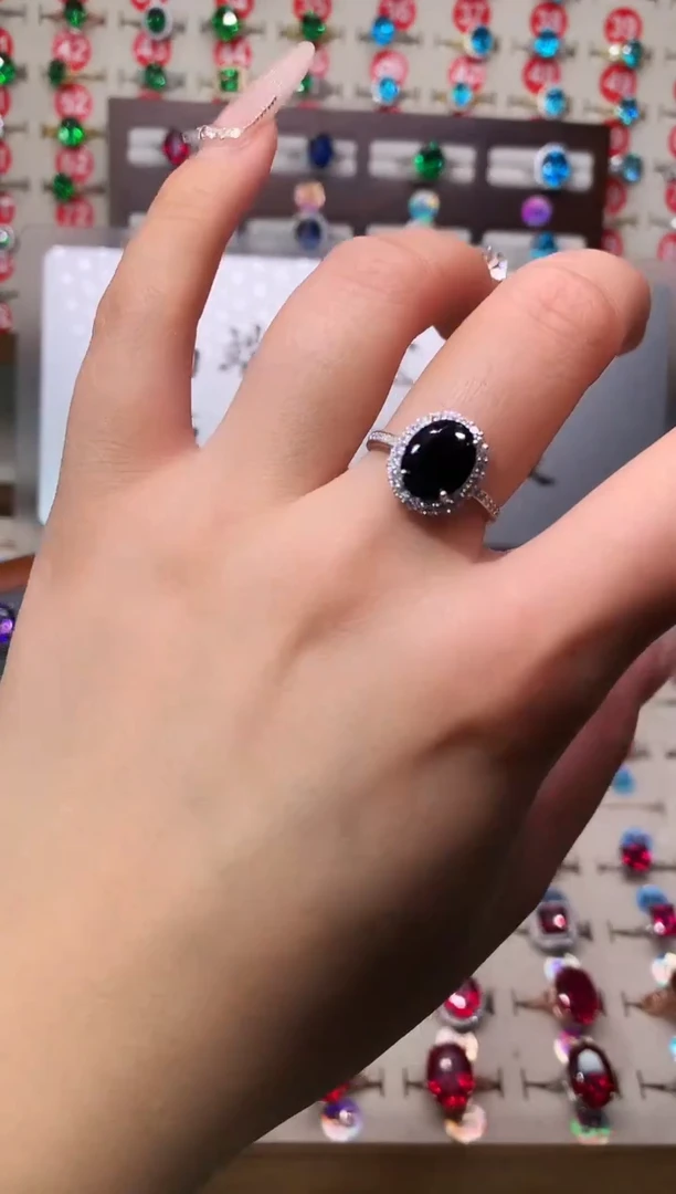 戒指蓝宝石银S925镶嵌8*10 银托