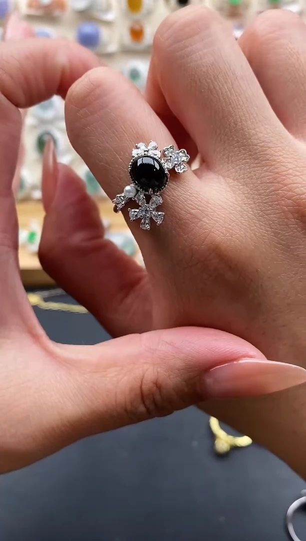 银S925镶嵌戒指翡翠缅甸天然A货翡翠1 7-3