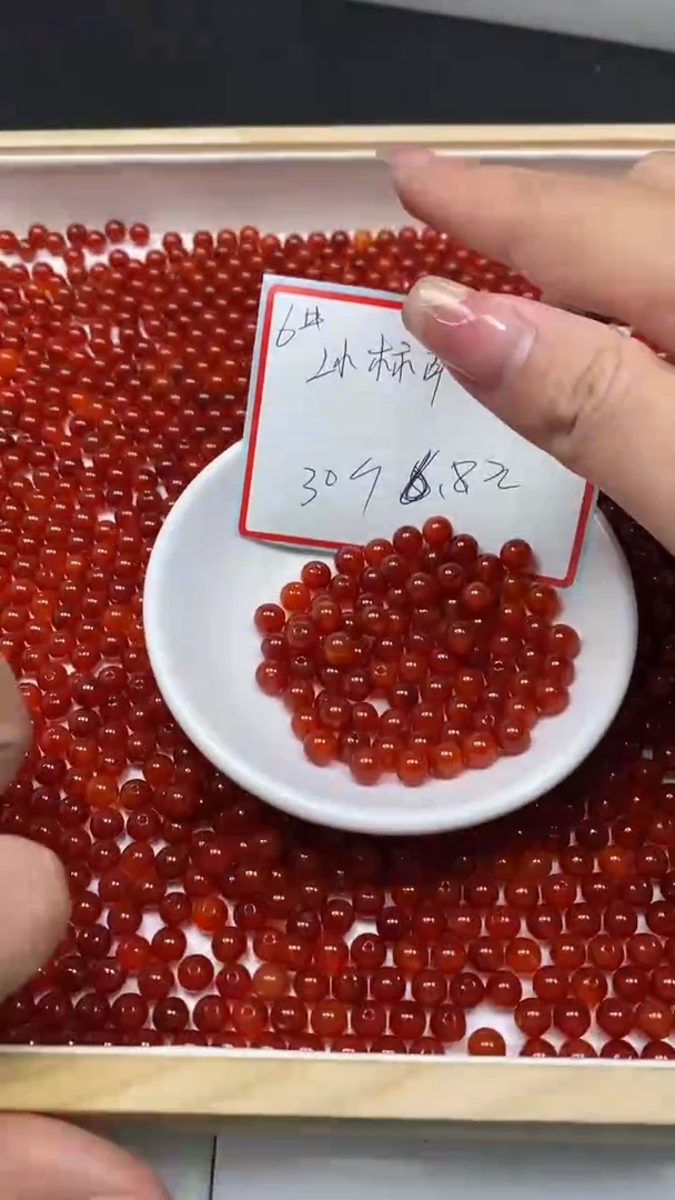 未镶嵌散珠南红玛瑙B587 冰柿子南红6mm30个6.8元