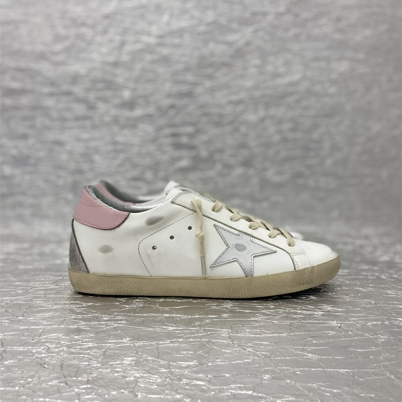 GENIUS GIRAFFE春夏银星粉尾复古做旧小脏鞋女内增高休闲小白鞋