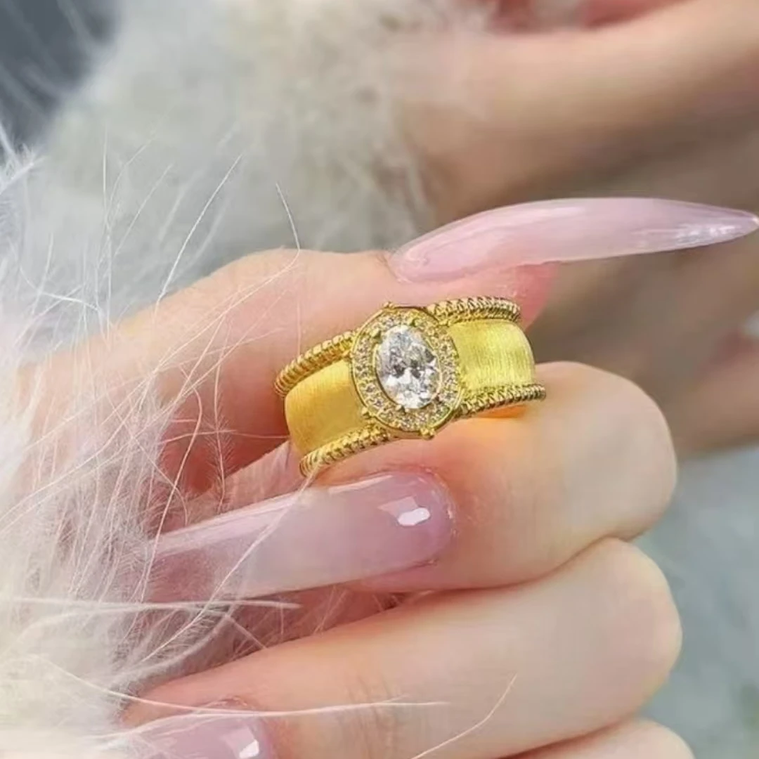 足金999   5D裸色中古鸽子蛋戒指经典百搭 司凤同款 黄金女士戒指