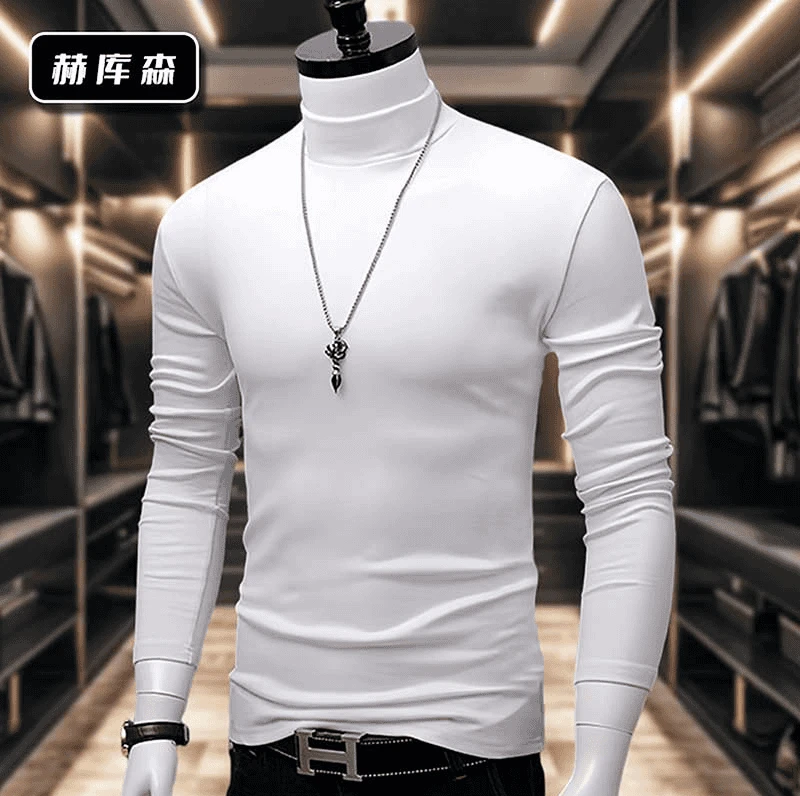 秋冬季纯色双面绒磨毛半高领长袖男士保暖内搭秋衣德绒打底衫男士