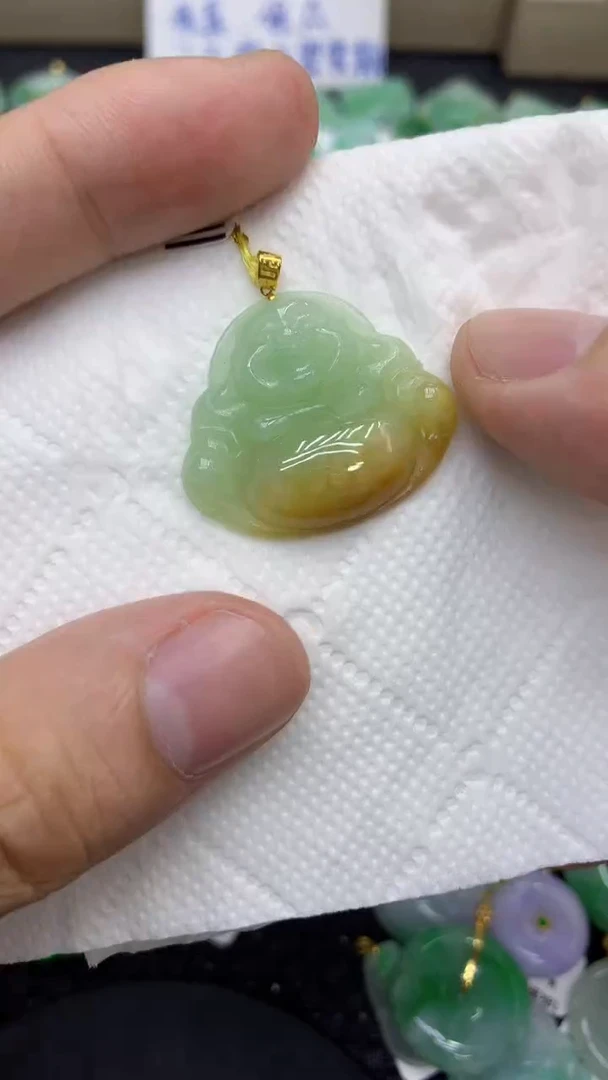 颈饰18K金镶嵌翡翠天然缅甸A货翡翠