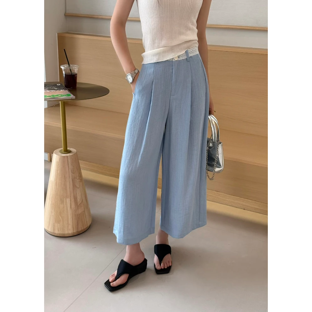 夏季新款莱赛尔+亚麻带口袋通勤百搭女式休闲裤25DAK0631