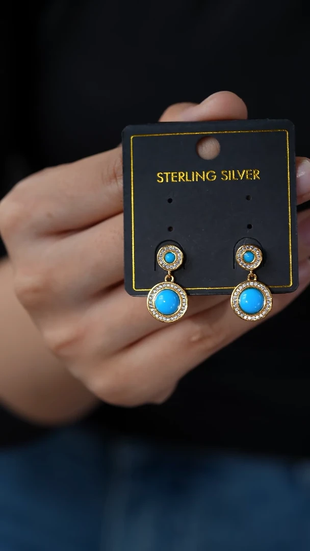 银S925镀金镶嵌绿松石耳饰秒拍号18