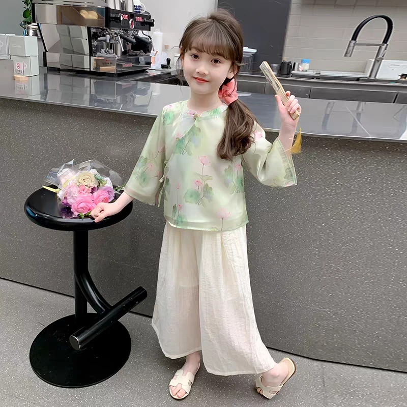 中国风汉服套装女童夏季新中式古风两件套1417新款女孩演出服夏装