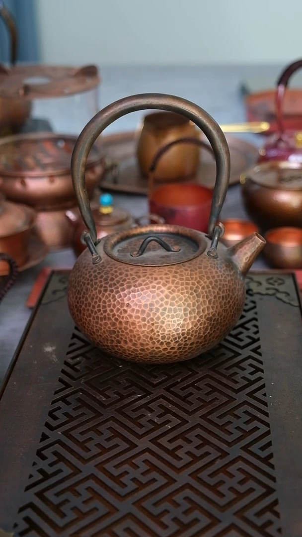 清库存老纯紫铜茶壶900毫升