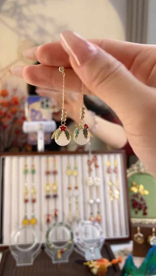 铜合金925银无3-3 白色果实耳钉