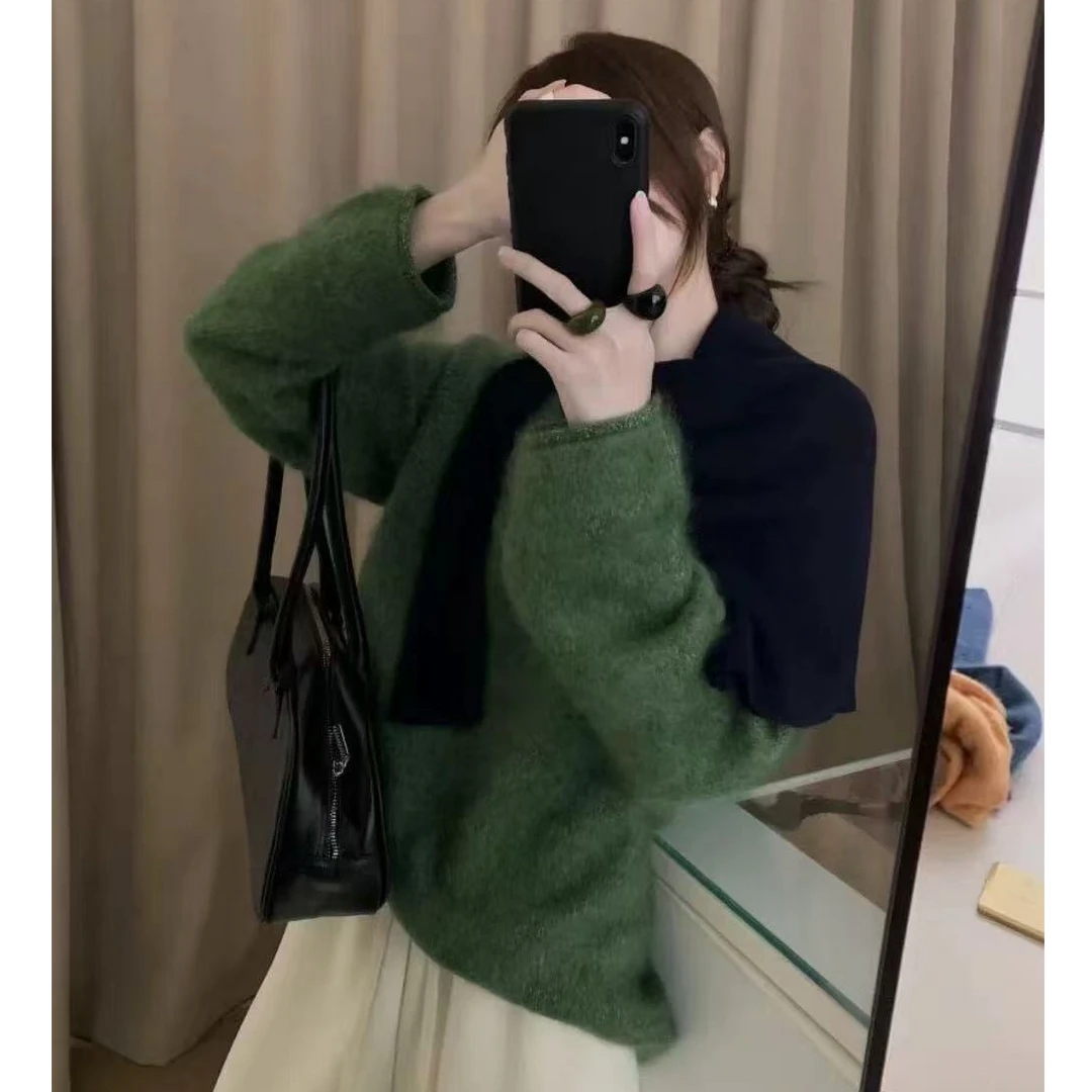 【MUJIN-卷边领】羊绒针织衫女子落肩袖针织女网红花纱打底衫女装
