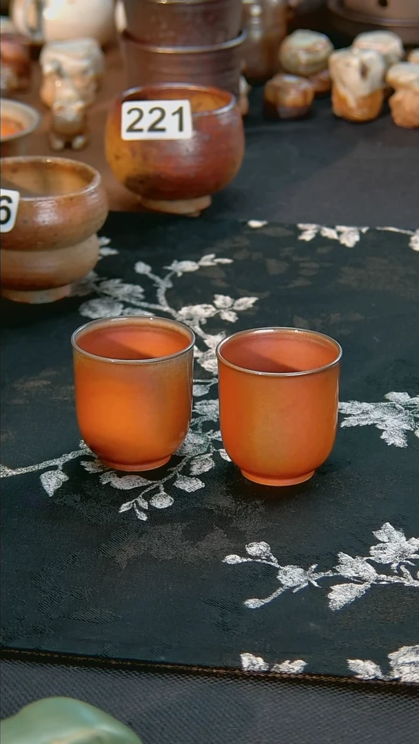 孤品 裸烧柴烧  对杯